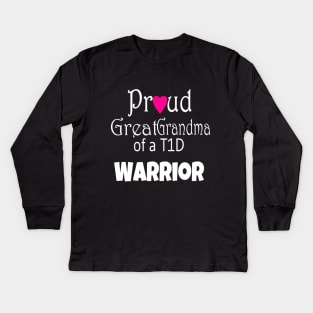 Proud Great Grandma - White Text - Pink Heart Kids Long Sleeve T-Shirt